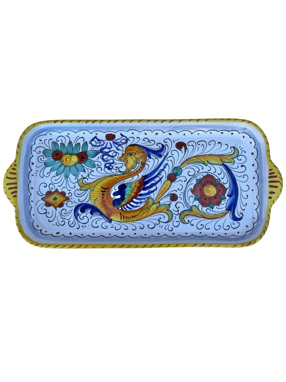 Signed San Gimignano Tray Hand-Painted Italy Ceramic 14.5" Raphaellesco Dragon